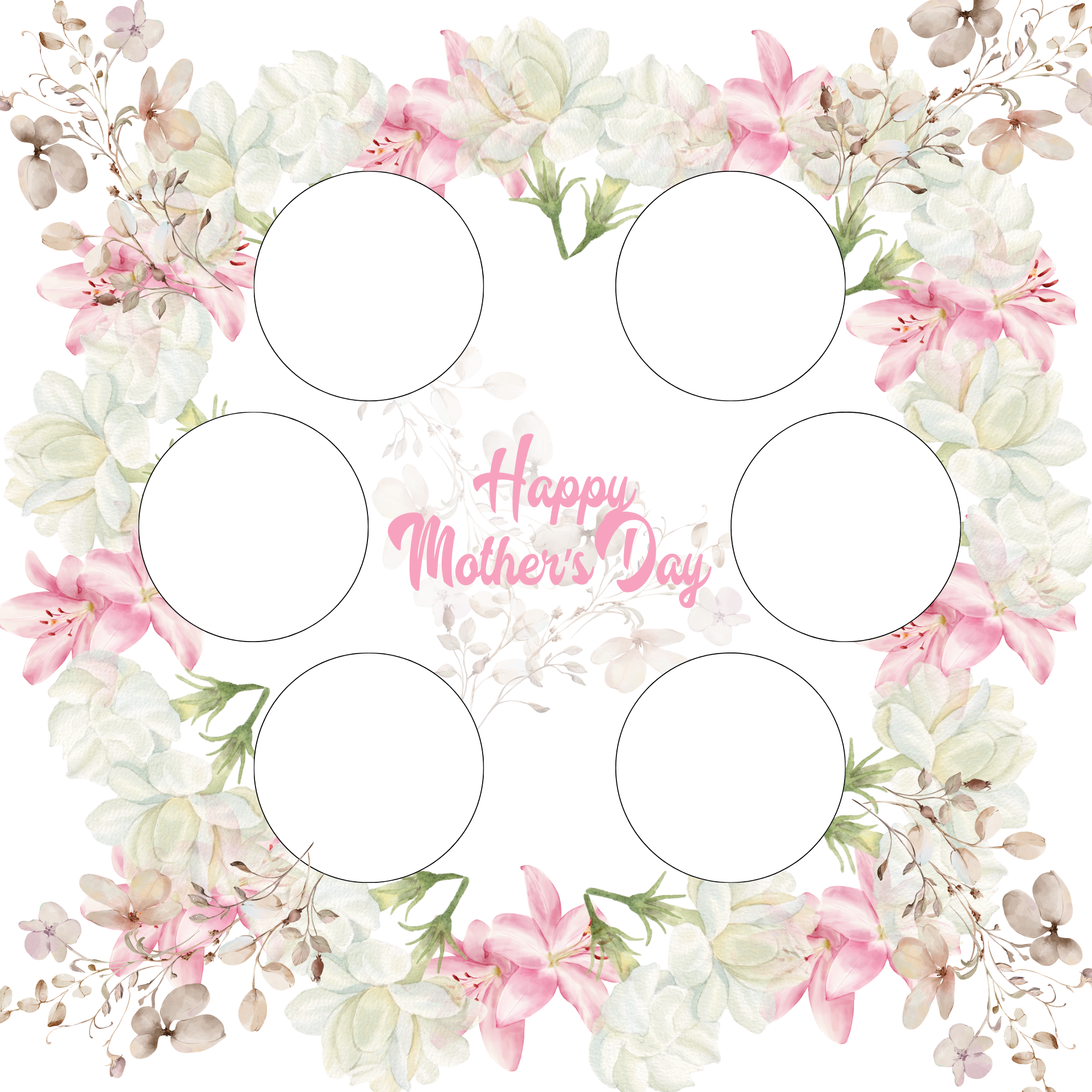 Mother’s Day Cake Box Insert Printable set 1  – 10x10 Cake Box Decoration – Floral Happy Mothers Day Cake Box Insert – PNG PDF SVG Cricut Cut File