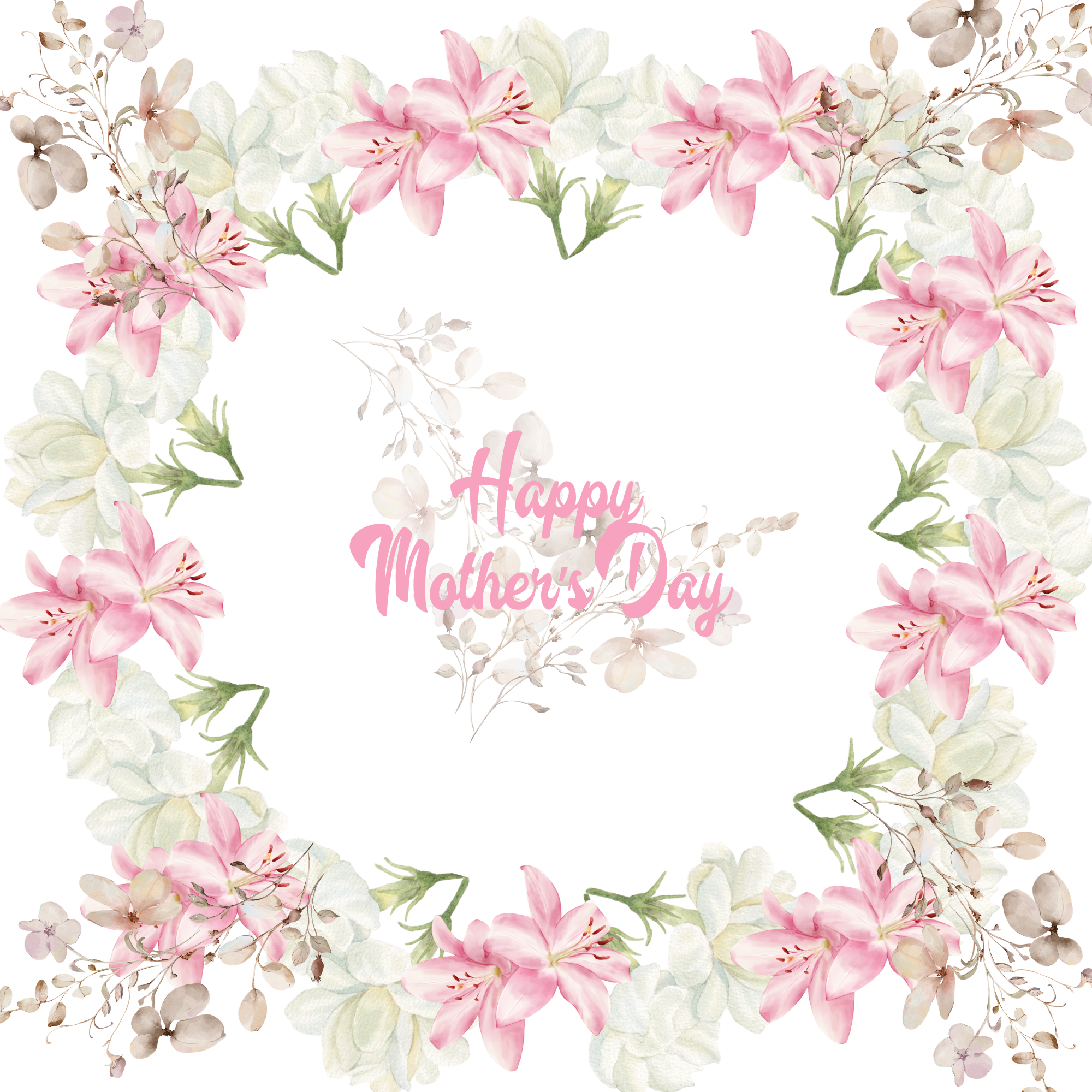 Mother’s Day Cake Box Insert Printable set 1  – 10x10 Cake Box Decoration – Floral Happy Mothers Day Cake Box Insert – PNG PDF SVG Cricut Cut File